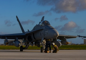 Marine F/A-18s fly armed at Andersen Air Force Base, Guam