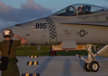 Marine F/A-18s fly armed at Andersen Air Force Base, Guam