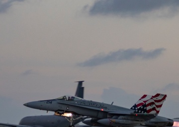 Marine F/A-18s fly armed at Andersen Air Force Base, Guam