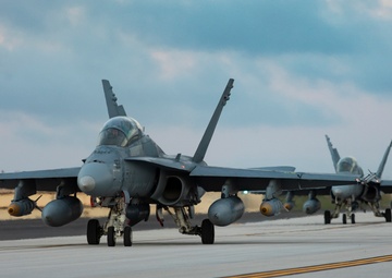 Marine F/A-18s fly armed at Andersen Air Force Base, Guam