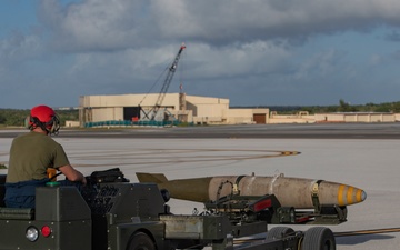 U.S. Marines transport and ready ordnance at Andersen Air Force Base, Guam