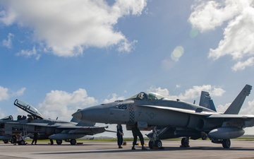 Marine F/A-18s take flight at Andersen Air Force Base, Guam