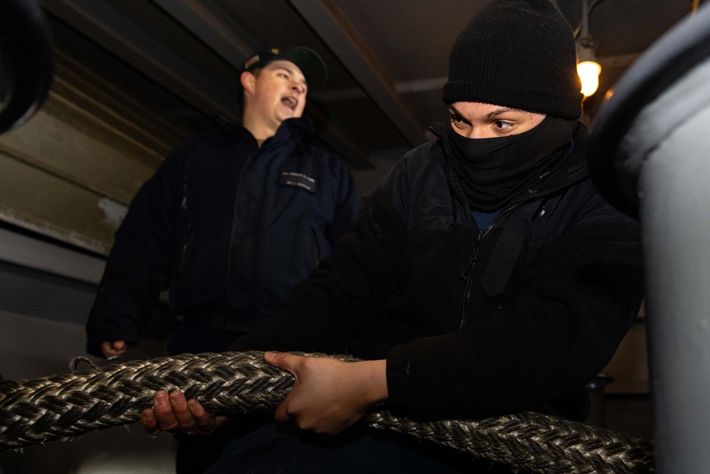 USS Gerald R. Ford (CVN 78) Sailors conduct sea and anchor evolution