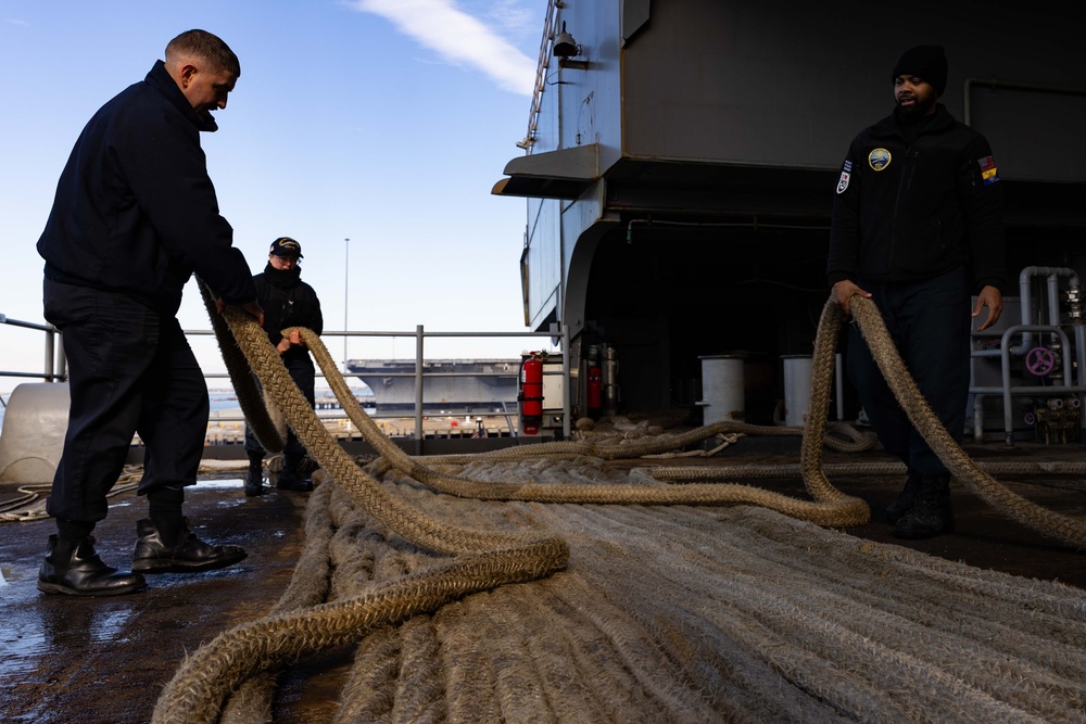 USS Gerald R. Ford (CVN 78) Sailors conduct sea and anchor evolution