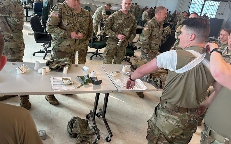 155ABCT Soldiers perform medical training at Fort Bliss preparing for future deployment.