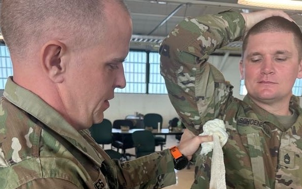155ABCT Soldiers perform medical training at Fort Bliss preparing for future deployment.