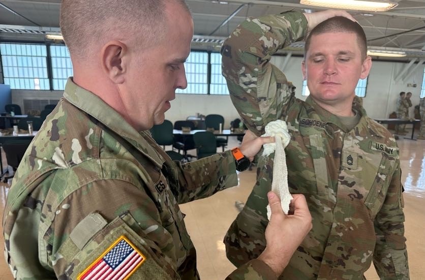 155ABCT Soldiers perform medical training at Fort Bliss preparing for future deployment.