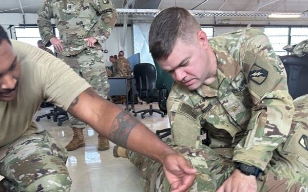 155ABCT Soldiers perform medical training at Fort Bliss preparing for future deployment.