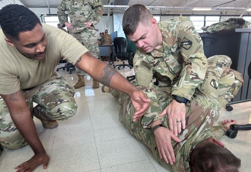 155ABCT Soldiers perform medical training at Fort Bliss preparing for future deployment.