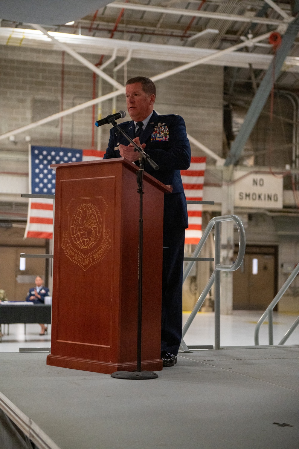 Former commander speaks at change of command ceremony