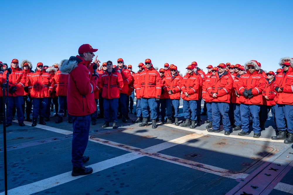 USCGC Polar Star (WAGB 10) presents Antarctica Service Medals in the Ross Sea during Operation Deep Freeze