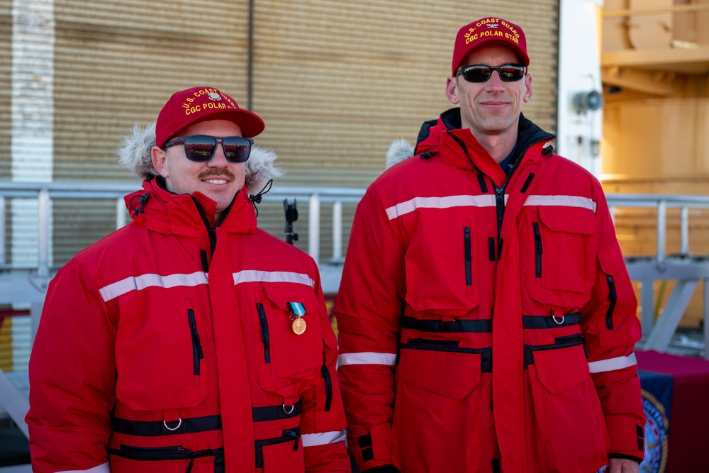 USCGC Polar Star (WAGB 10) presents Antarctica Service Medals in the Ross Sea during Operation Deep Freeze