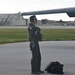 A 34th Expeditionary Bomb Squadron pilot awaits queue to ascend into a B-1B Lancer during BTF 25-1