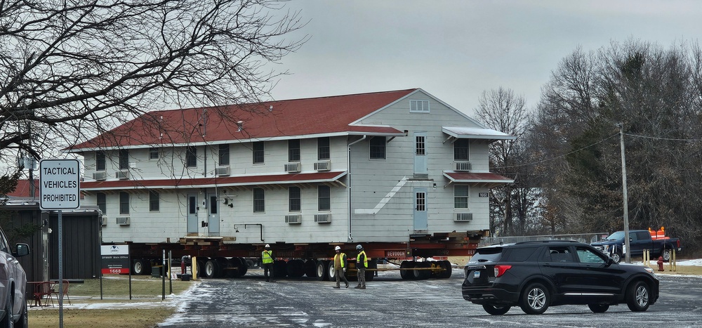 Contractors move first of five World War II-era barracks in 2025