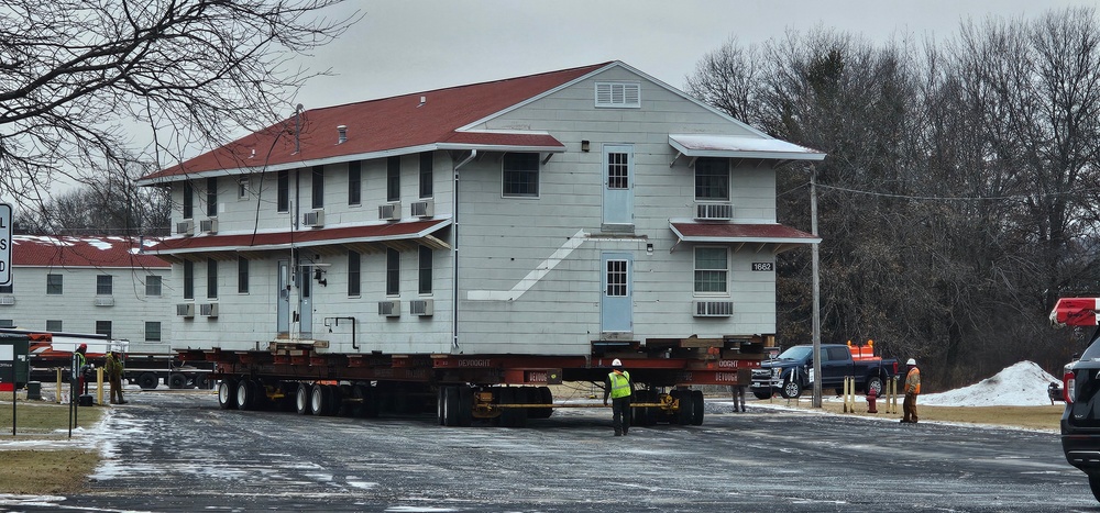 Contractors move first of five World War II-era barracks in 2025