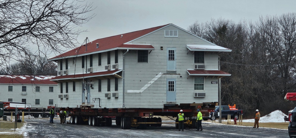 Contractors move first of five World War II-era barracks in 2025