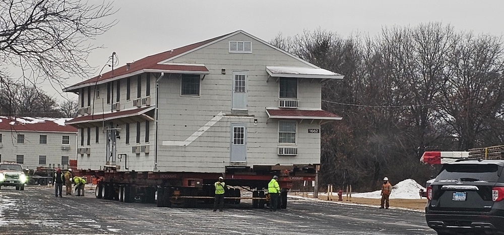 Contractors move first of five World War II-era barracks in 2025