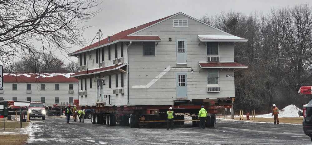 Contractors move first of five World War II-era barracks in 2025