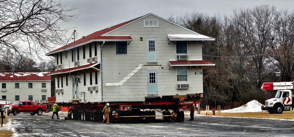 Contractors move first of five World War II-era barracks in 2025