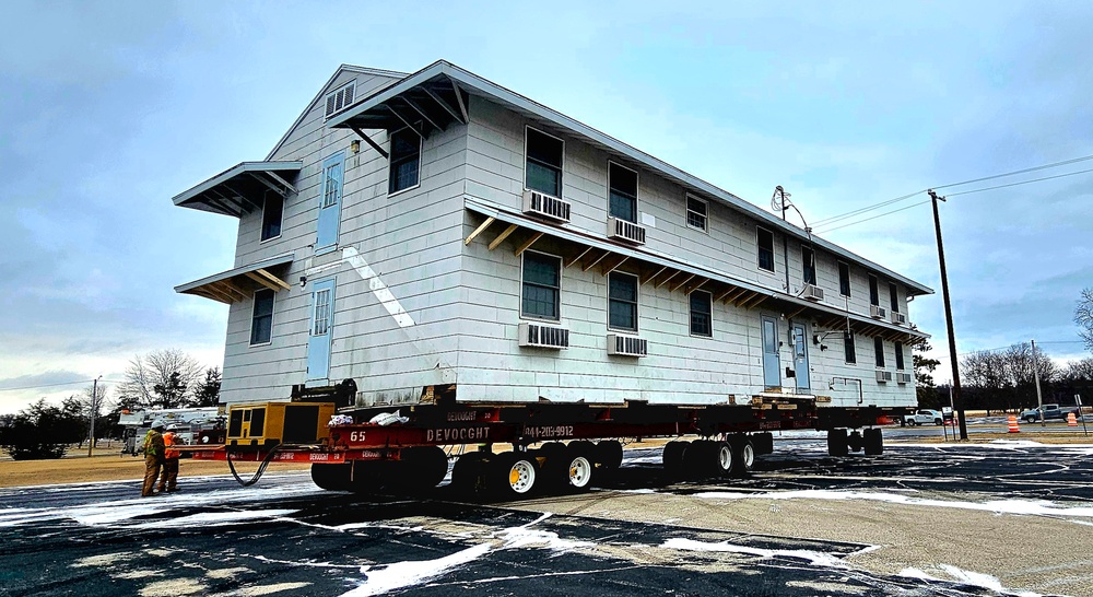 Contractors move first of five World War II-era barracks in 2025