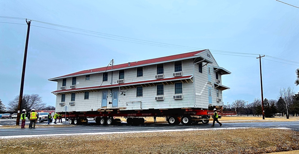 Contractors move first of five World War II-era barracks in 2025