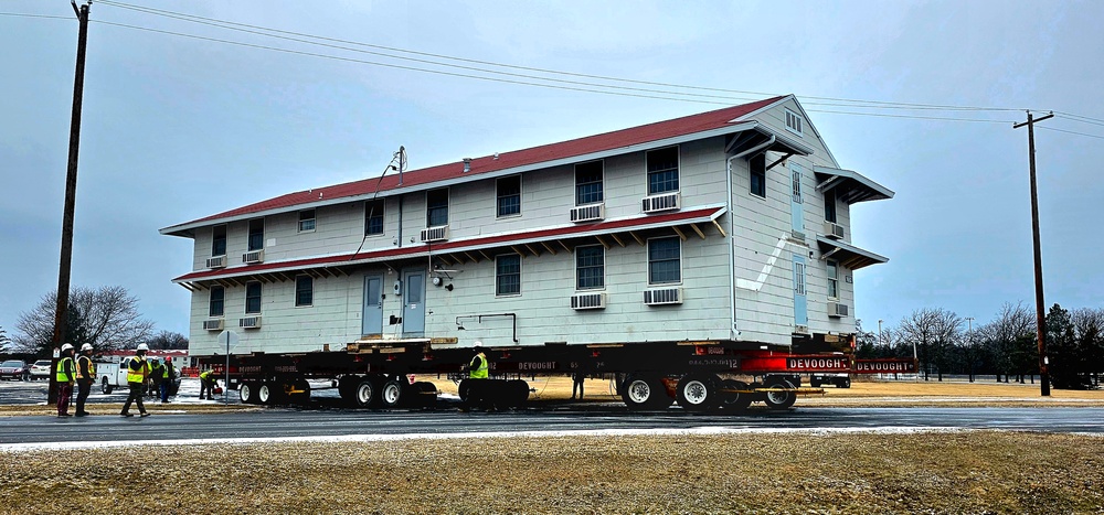 Contractors move first of five World War II-era barracks in 2025