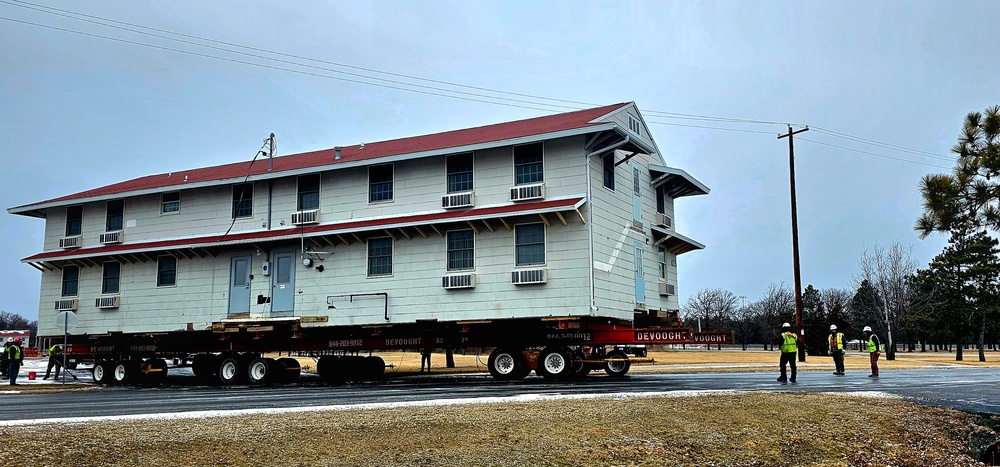 Contractors move first of five World War II-era barracks in 2025