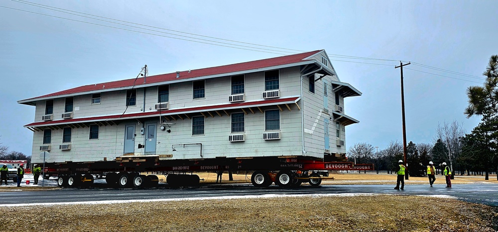 Contractors move first of five World War II-era barracks in 2025