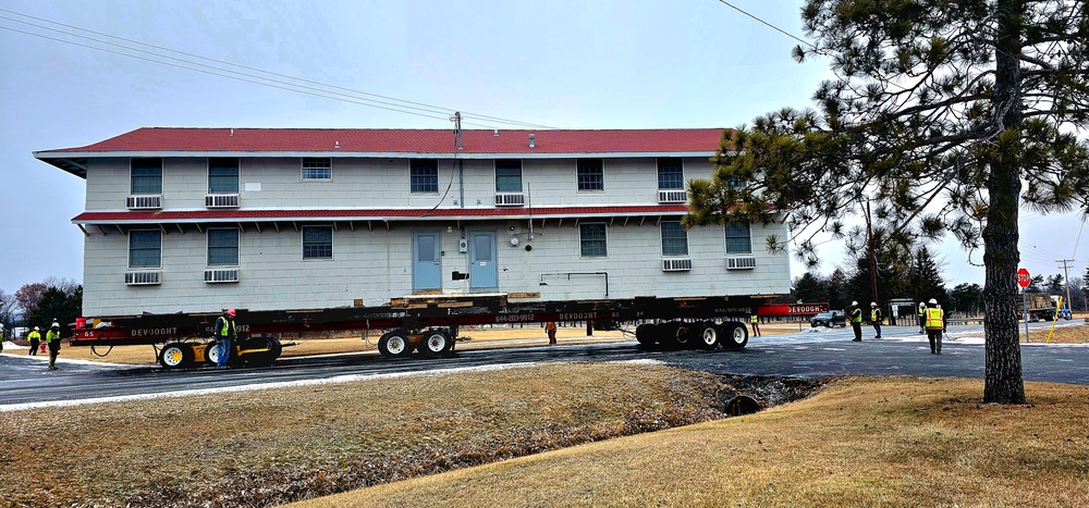 Contractors move first of five World War II-era barracks in 2025