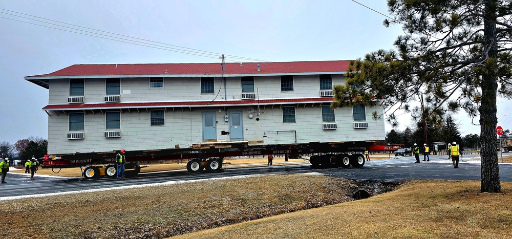 Contractors move first of five World War II-era barracks in 2025