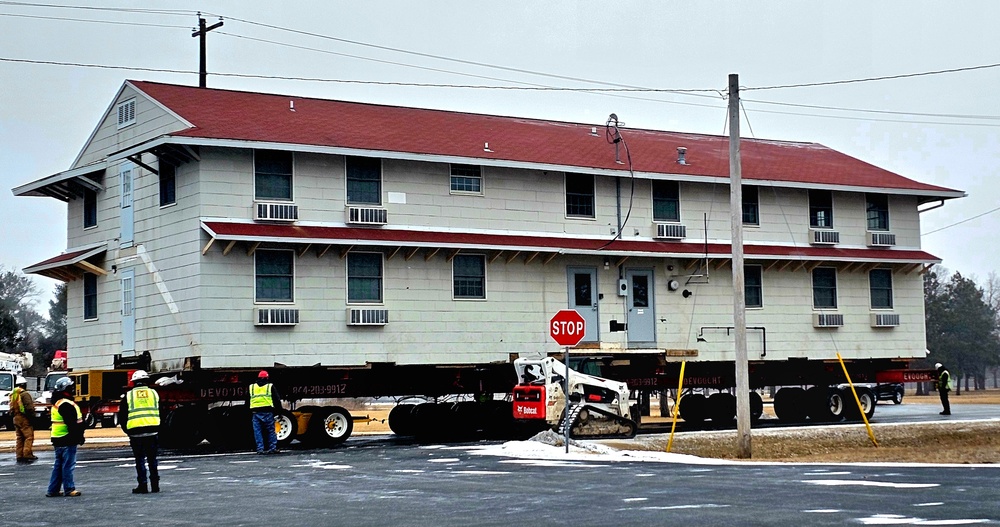 Contractors move first of five World War II-era barracks in 2025