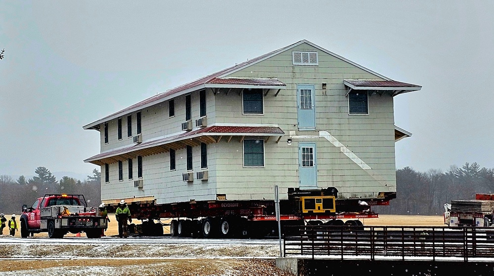 Contractors move first of five World War II-era barracks in 2025