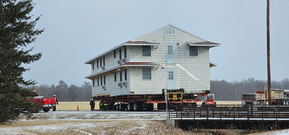 Contractors move first of five World War II-era barracks in 2025