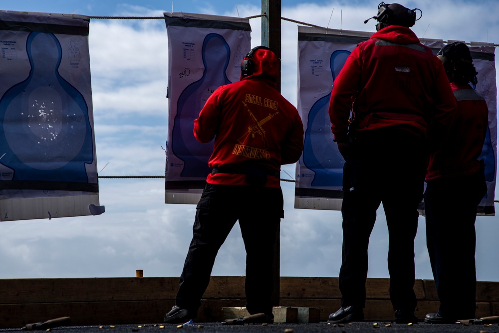 Nimitz Sailors Score Target Sheets During a Small Arms Gun Shoot