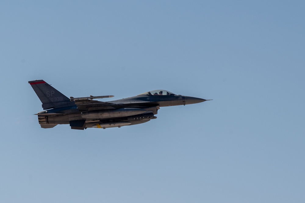 F-16s takeoff in support of Spears of Victory Exercise