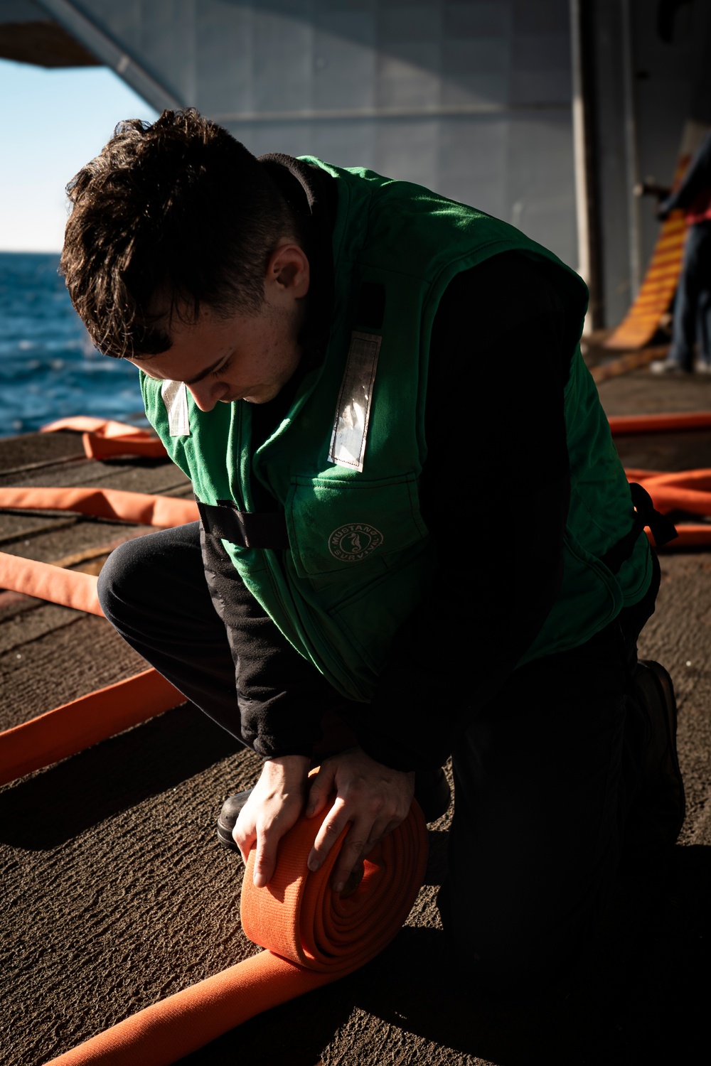 USS Gerald R. Ford (CVN 78) Sailors perform hydrostatic testing