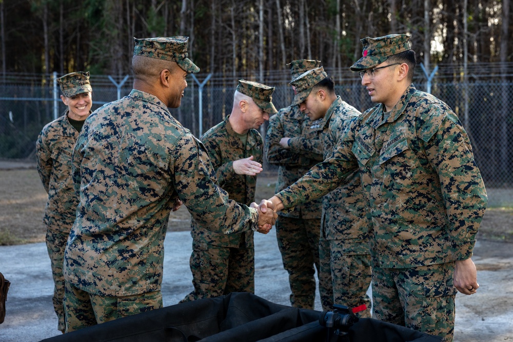 II Marine Expeditionary Force Commanding General Visits 2nd Marine Logistics Group Marines and Sailors