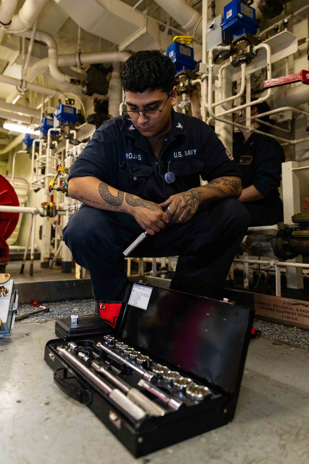 USS Gerald R. Ford (CVN 78) Sailors perform hydrostatic testing