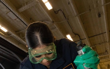 USS Gerald R. Ford (CVN 78) Sailors conduct routine maintenance