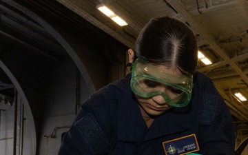 USS Gerald R. Ford (CVN 78) Sailors conduct routine maintenance