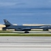 A pair of 34th Expeditionary Bomb Squadron B-1B Lancers perform dual runway takeoff at Andersen Air Force Base during BTF 25-1