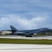 A pair of 34th Expeditionary Bomb Squadron B-1B Lancers perform dual runway takeoff at Andersen Air Force Base during BTF 25-1