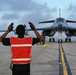 34th Expeditionary Bomb Squadron B-1B Lancers return to Andersen Air Force Base after completing a Bomber Task Force 25-1 mission