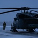 An Alaska Air National Guard HH-60G Pave Hawk helicopter departs Eielson AFB, AK on a routine training flight.