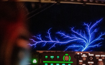 F-16 Fighting Falcons join KC-135 Stratotanker for aerial refueling over USCENTCOM at night