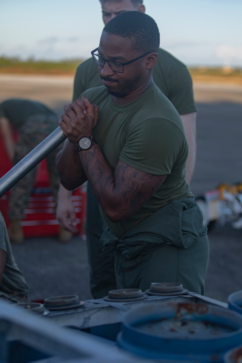 U.S. Marines build and inspect ordnance on Tinian