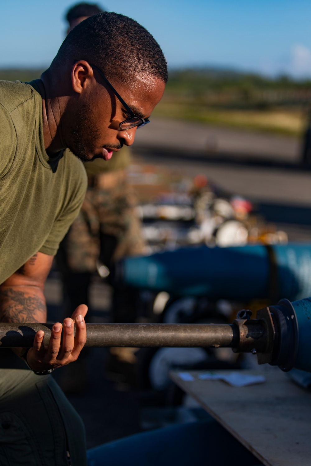 U.S. Marines build and inspect ordnance on Tinian