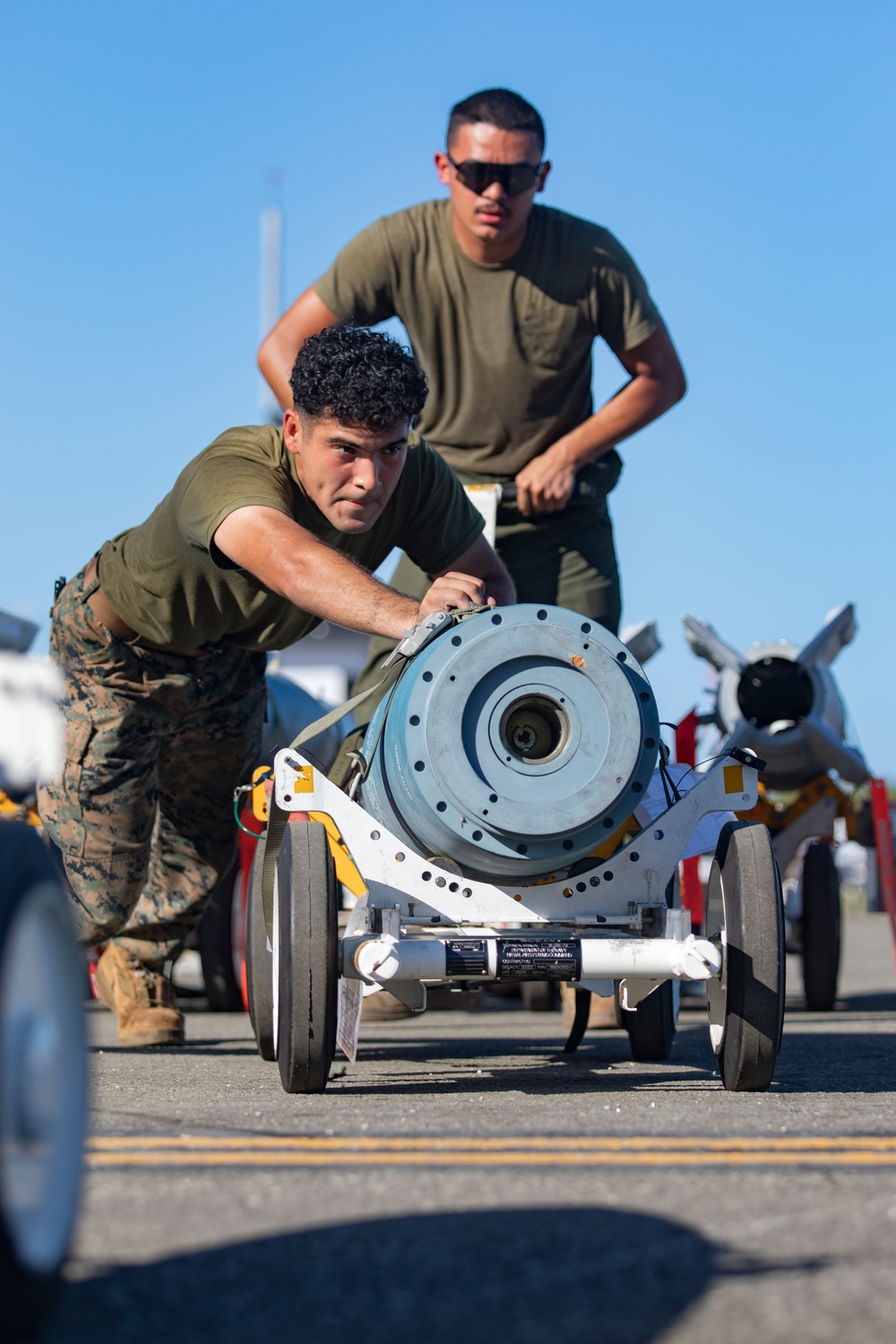 U.S. Marines build and inspect ordnance on Tinian