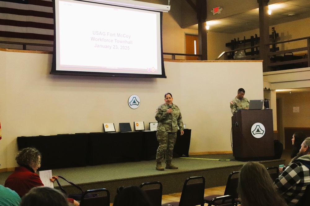 Fort McCoy Garrison commander, command team hold first town hall meeting for workforce for 2025