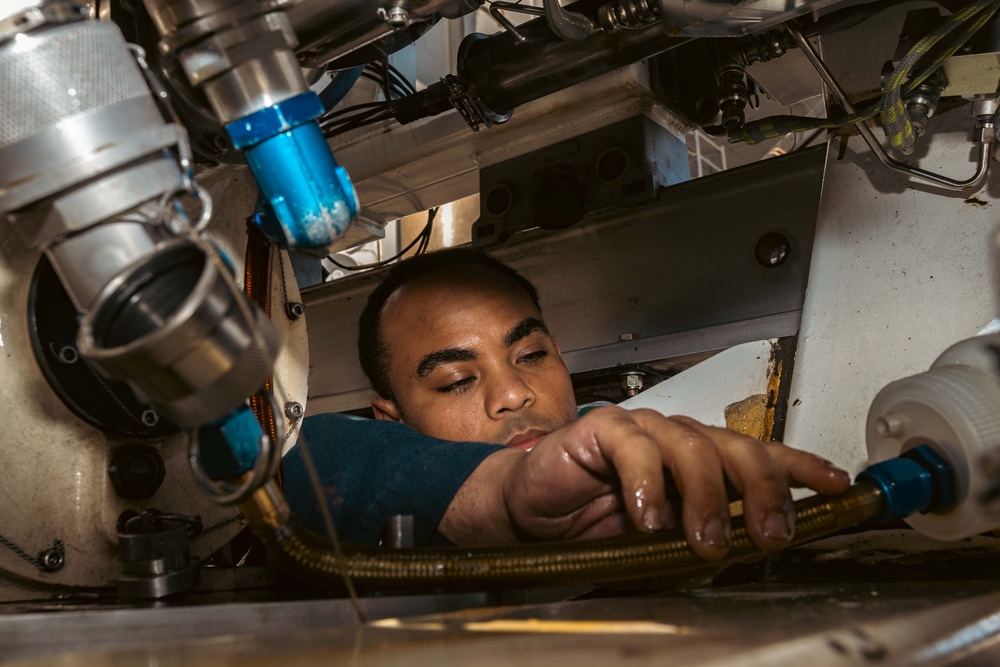 USS Gerald R. Ford (CVN 78) Sailors conduct jet engine testing
